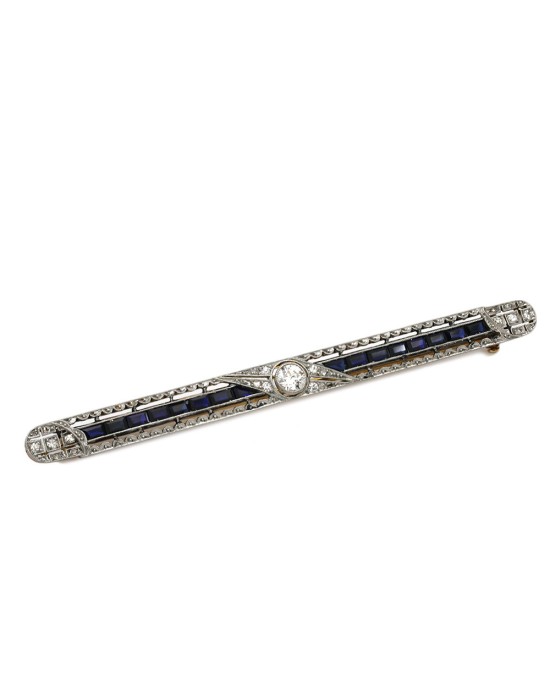 Vintage Synthetic Sapphire and Diamond Bar Pin