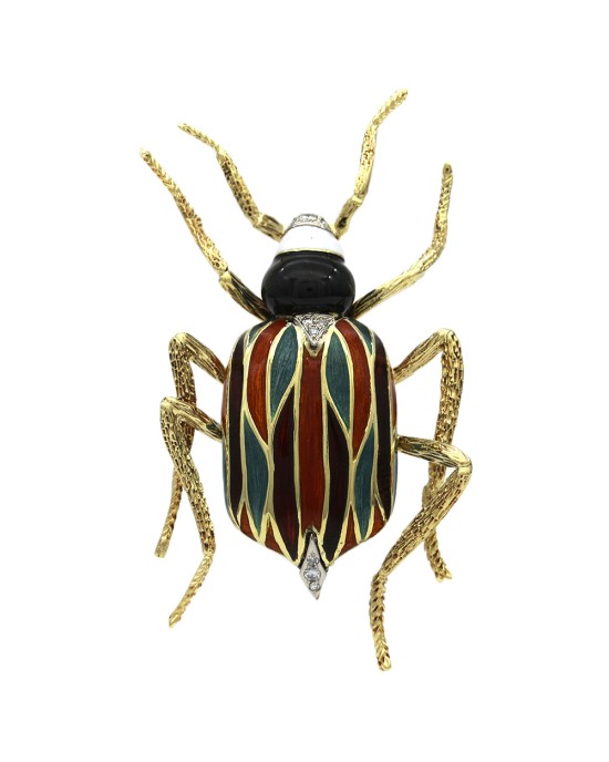 Multi Color Enamel and Diamond Insect Brooch