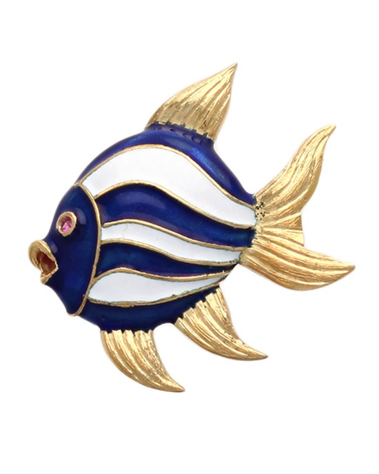 Kurt Gutmann Blue and White Enamel Angel Fish Pin