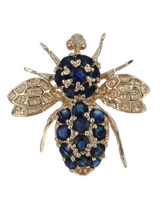 Sapphire Bee Pin in Yellow Gold