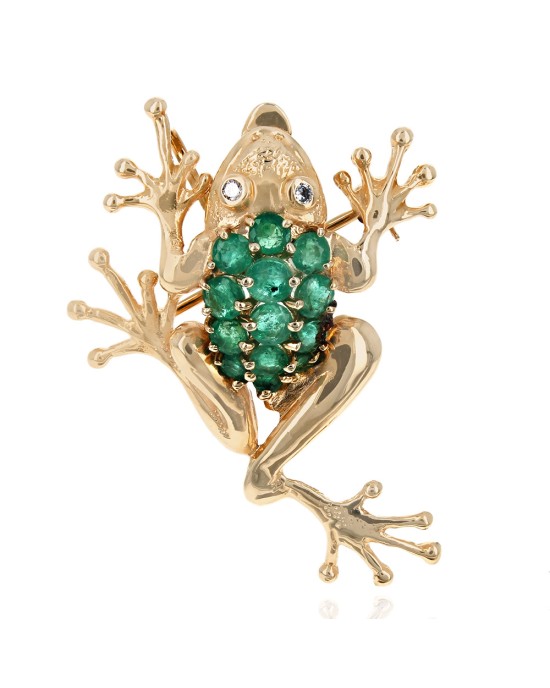 Emerald Frog Pin with Diamond Eyes