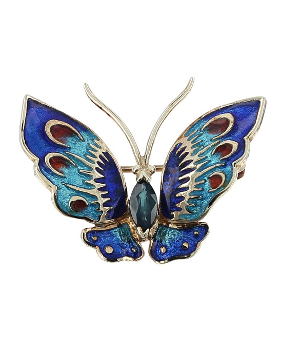 Enamel Butterfly Pin with Sapphire Body