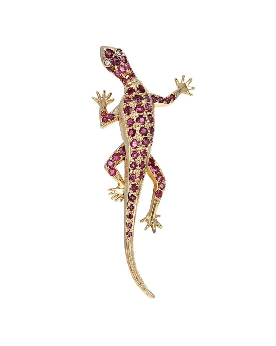 Burmese Ruby Moveable Gecko Pin with Diamond Eyes