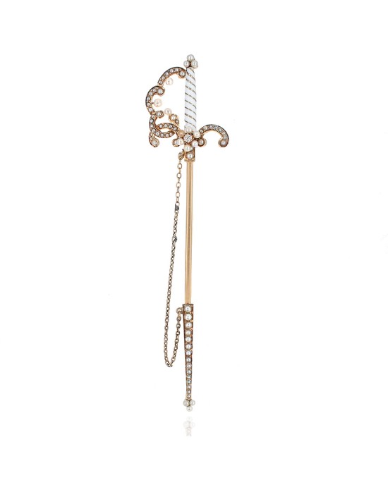 Victorian Seed Pearl and Diamond Sword and Sheath Pin