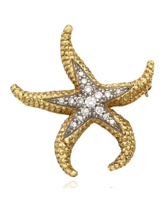 Round Diamond Starfish Pin in Two-Tone Platinum and 18k Yellow Gold