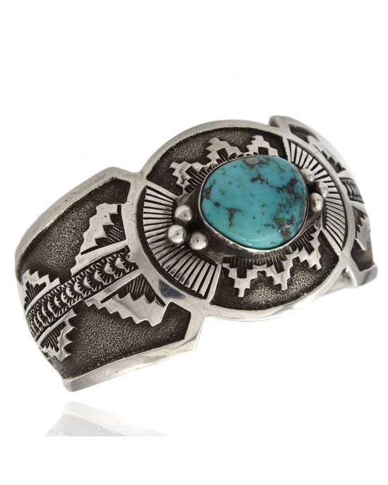 Navajo Jefferson Brown Sterling Silver & Turquoise Cuff Bracelet