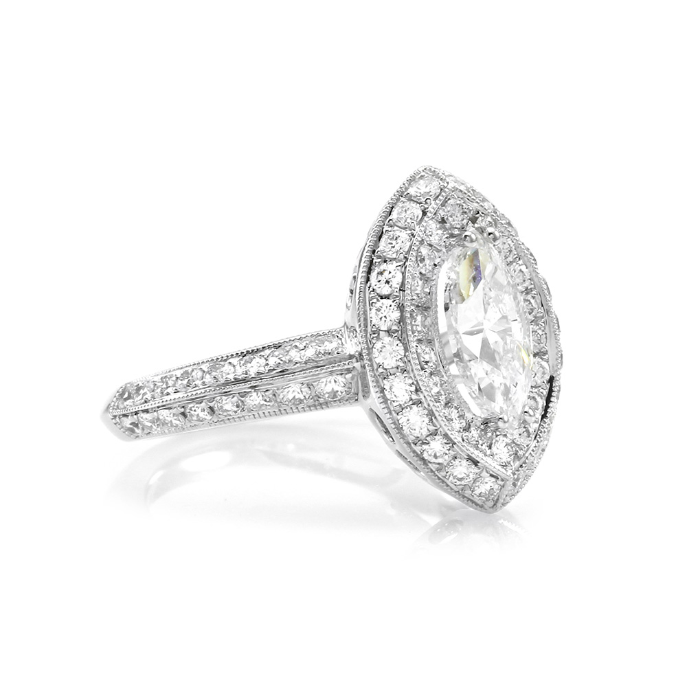Certified 2.10 CT Marquise Cut  Diamond Engagement 14K White Gold Ring 