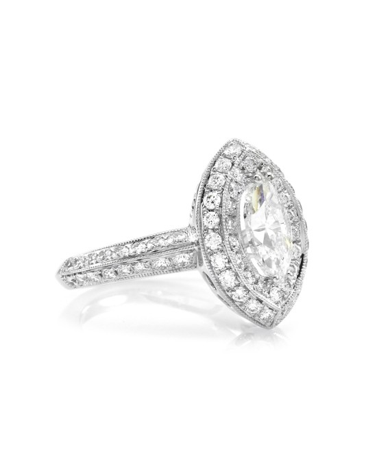 1.00ct SI1, E GIA Certified Marquise Cut Diamond Engagement Ring 18K White Gold