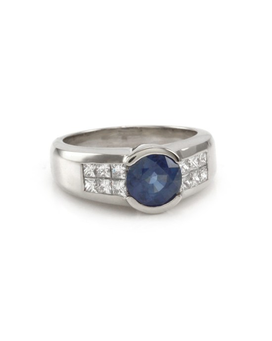 Blue Sapphire and Diamond Ring in Gold