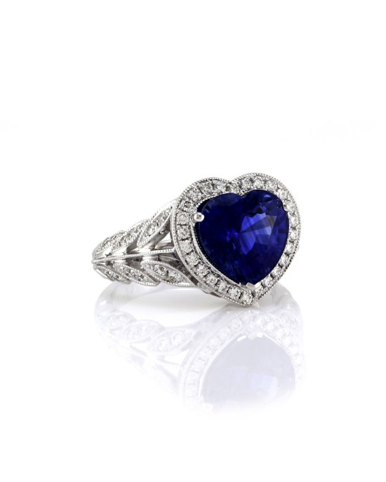 Ceylon Sapphire Heart and Diamond Ring in Gold