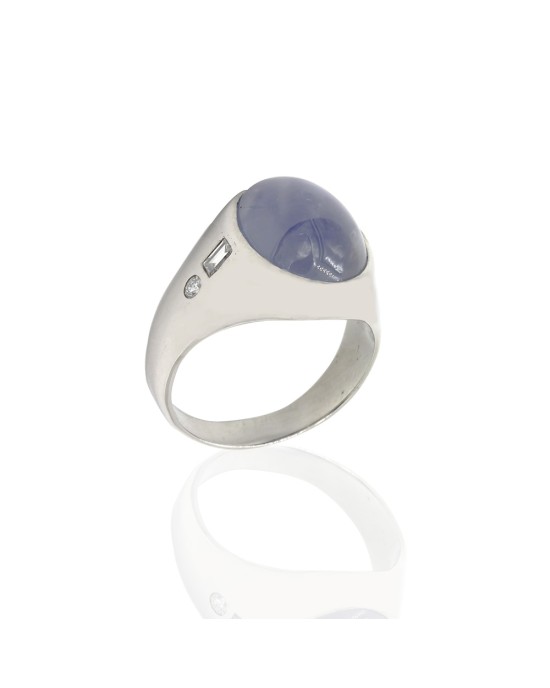Blue Star Sapphire and Diamond Ring in Platinum