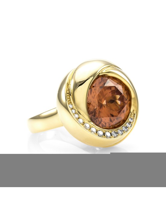 9.90ct Fancy Cut Orange Zircon and 0.12ctw Pave Diamond Ring in 18K Yellow Gold