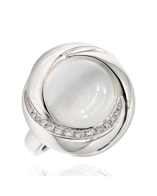 16.09ct Moonstone and 0.18ctw Diamond Ring in 18K White Gold
