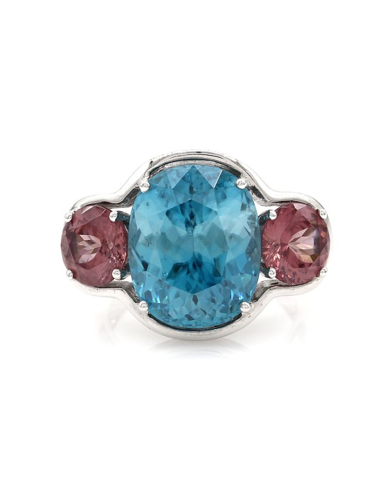 Blue and Pink Zircon Ring in Gold