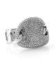Pave Diamond Cluster Ring with Curb Link Details in 14K White Gold