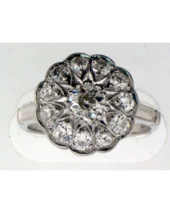 1.32ctw European Cut Diamond Cluster Ring in Platinum