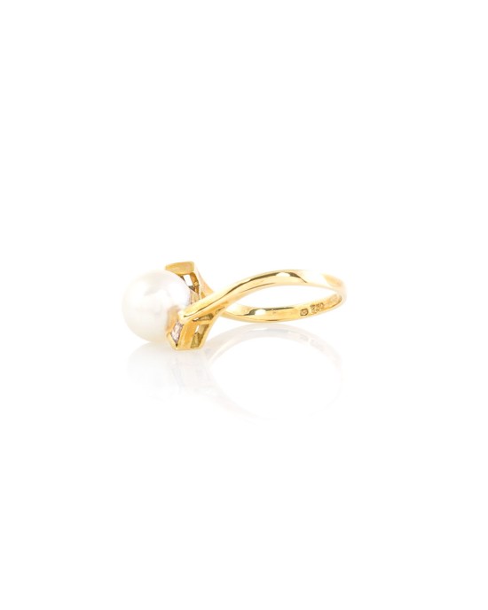 Mikimoto 8.3mm White Akoya Pearl & 0.15ctw Diamond Bypass Ring in 18KY Gold