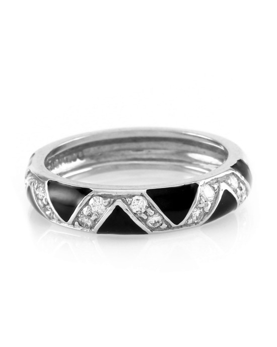 18K White Gold Hidalgo Diamond Zigzag Enamel Wedding Band Ring