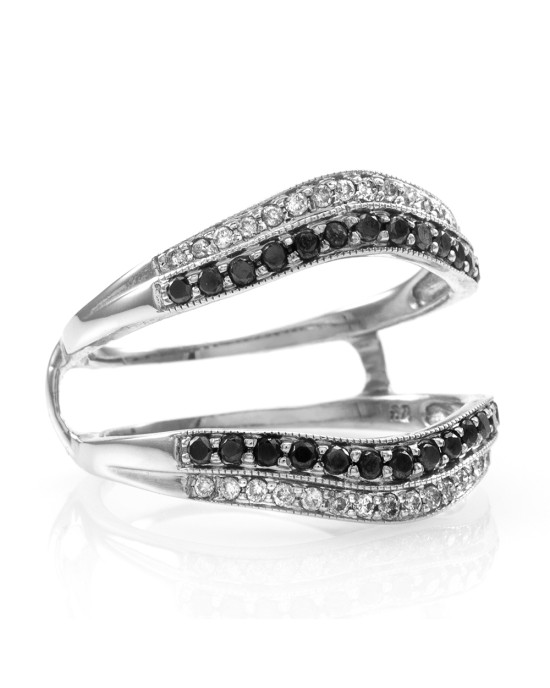 Custom Black Diamond & White Diamond Bridal Ring Jacket in 14K White Gold