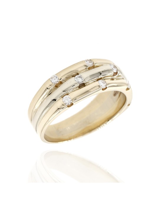 Three Row Diamond Staggered Ring in Yellow Gold