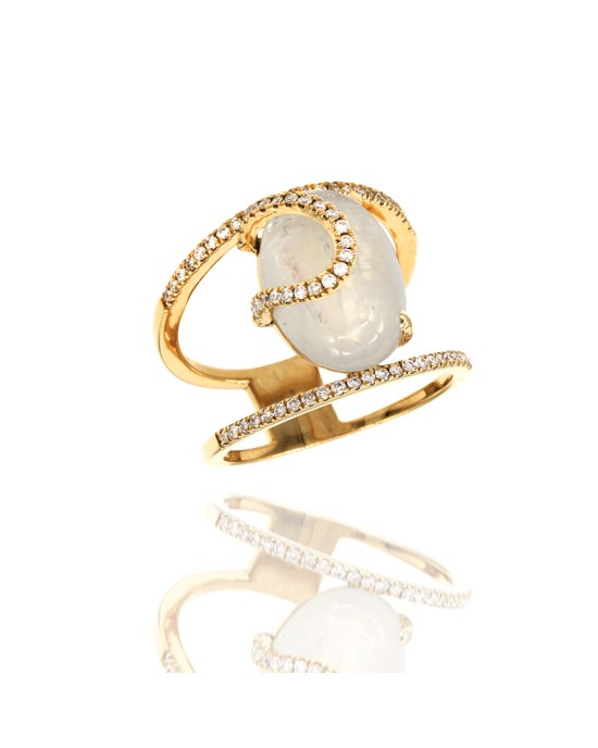 Laura Medine Moonstone and Diamond Ring in Gold