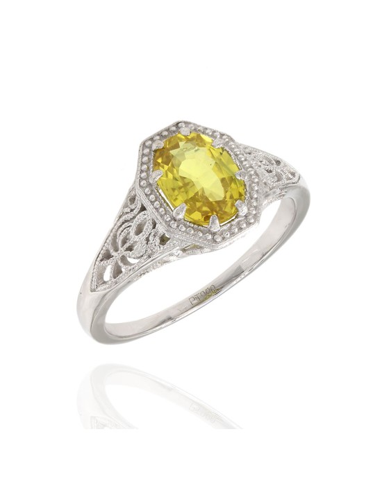 Yellow Sapphire Solitaire Ring in Platinum