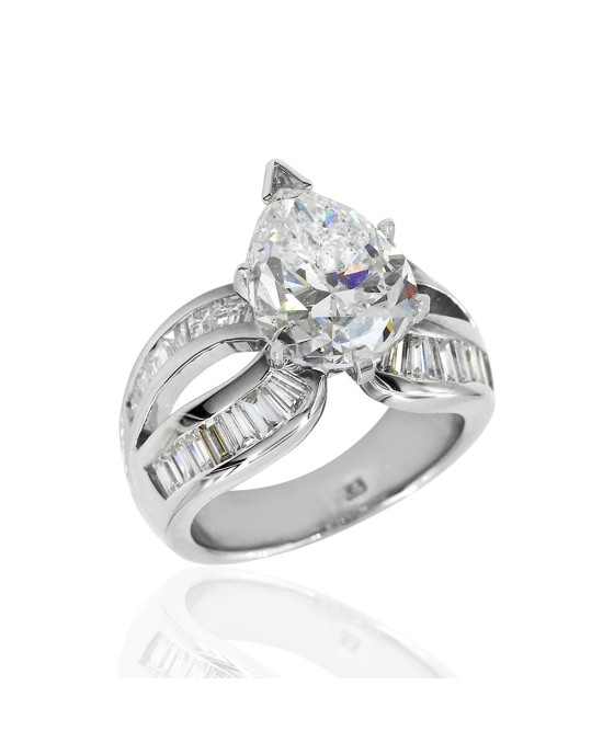 Diamond Engagement Ring Mounting with Pear Center in Platinum