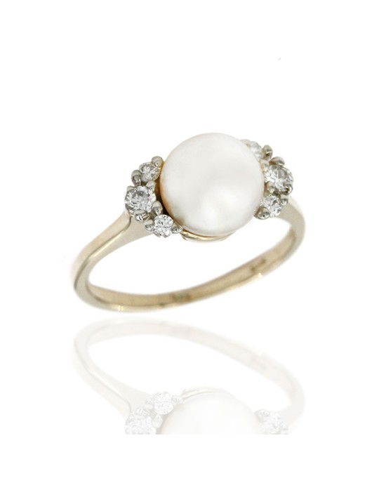 Tiffany Pearl and Diamond Ring in Gold