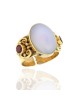 Sajen Chalcedony and Garnet Ring in Gold