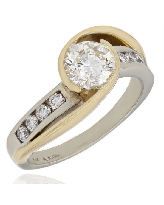 Channel Set Diamond Bypass Ring in Gold
