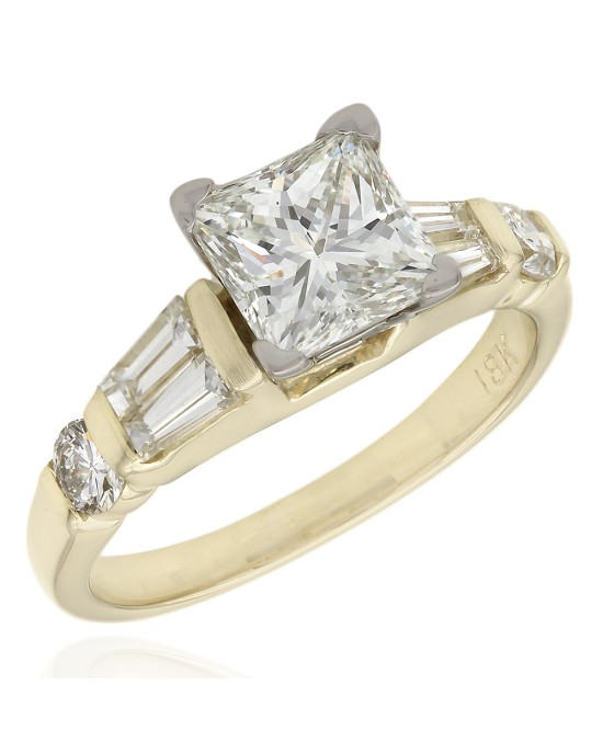 Angeletti - Big Flower Ring 18 Karat Round Chanel Baguette Diamonds Italian Neoclassical Diamond Gold