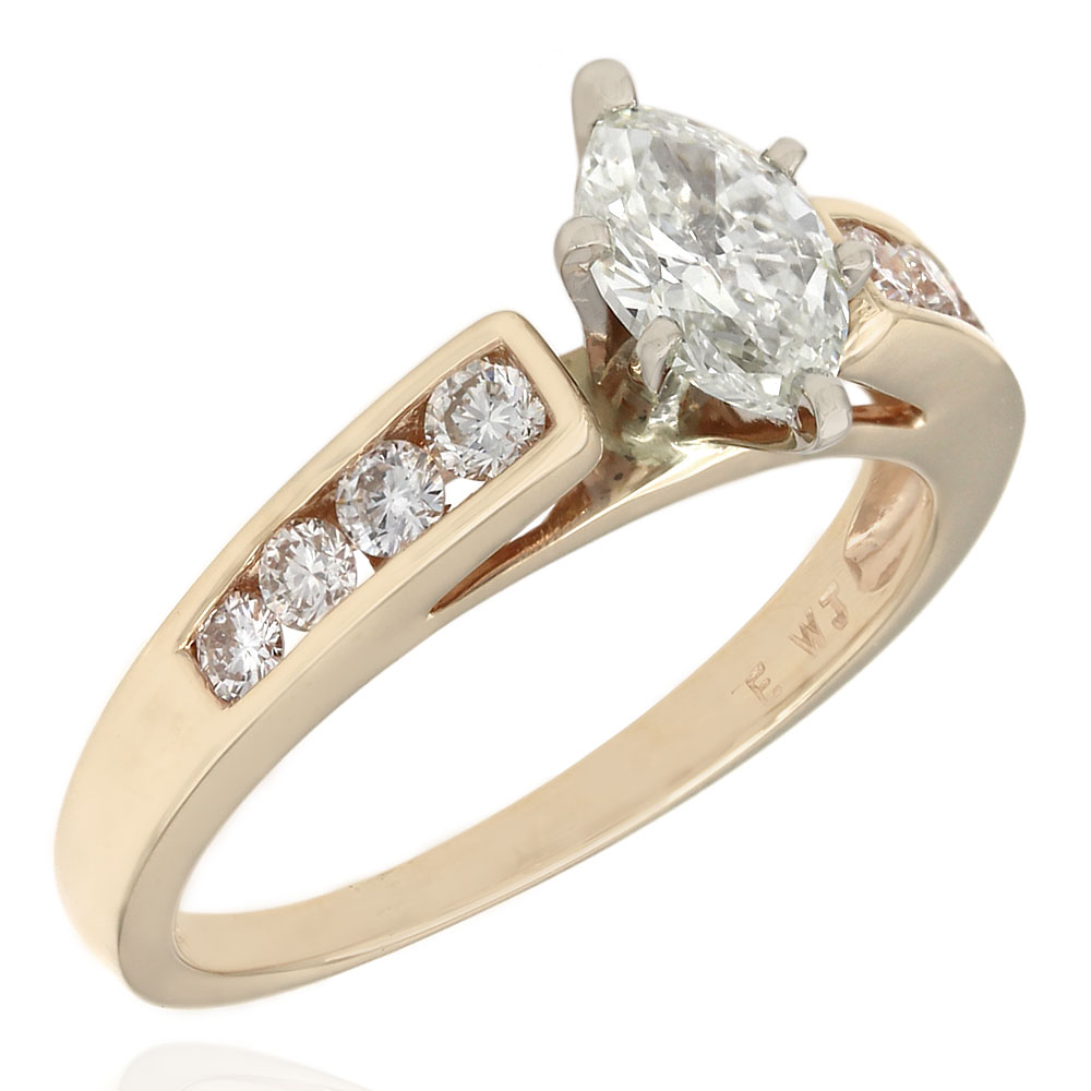 Channel Set Diamond Engagement Ring with Marquise Center in 14ky
