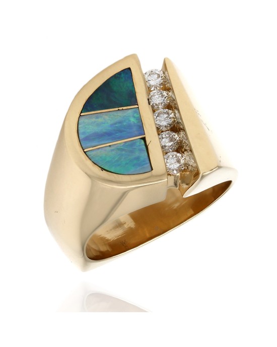 Gauthier Opal Inlay and Diamond Modernist Ring