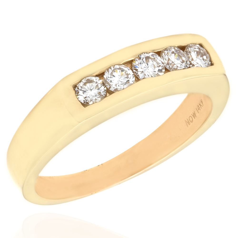 Channel Set Five Stone Diamond Band with Squared Top in 14K Yellow Gold