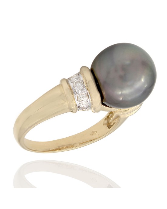 Tahitian Pearl and Diamond Accent Ring