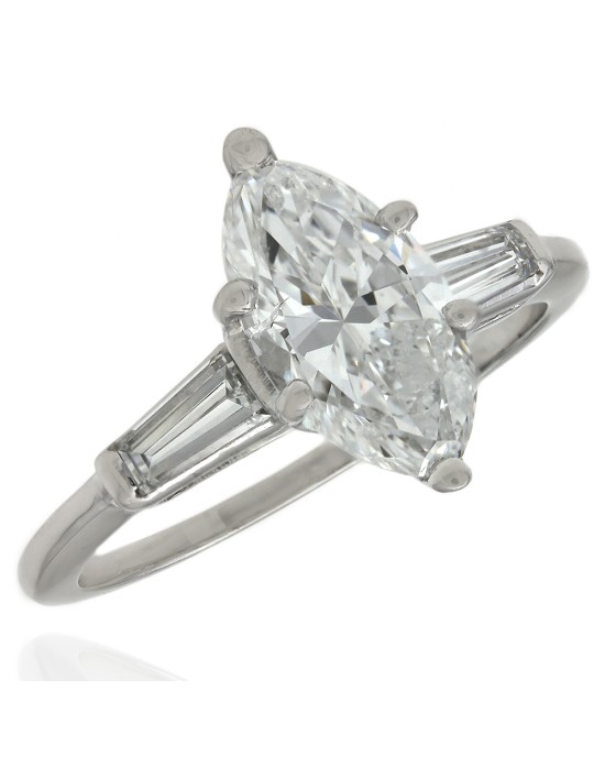 Marquise and Baguette Diamond Solitaire Ring