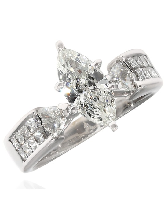 Marquise Diamond Solitaire Engagement Ring with Trilliant and Princess Accents
