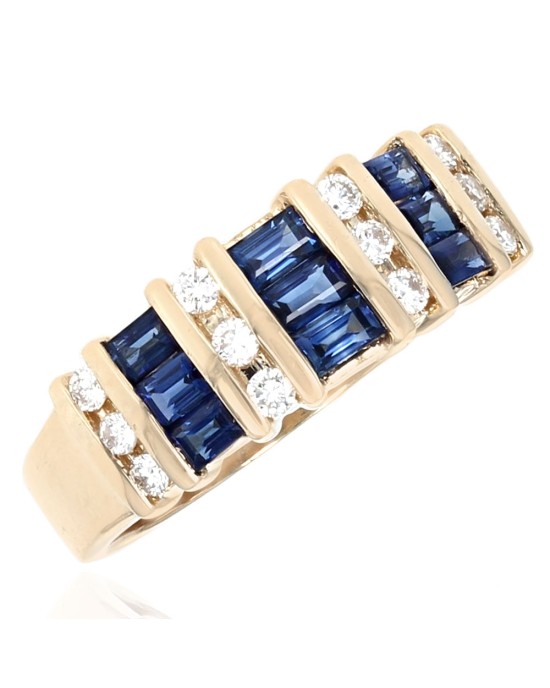 Alternating Sapphire and Diamond Band in Gold