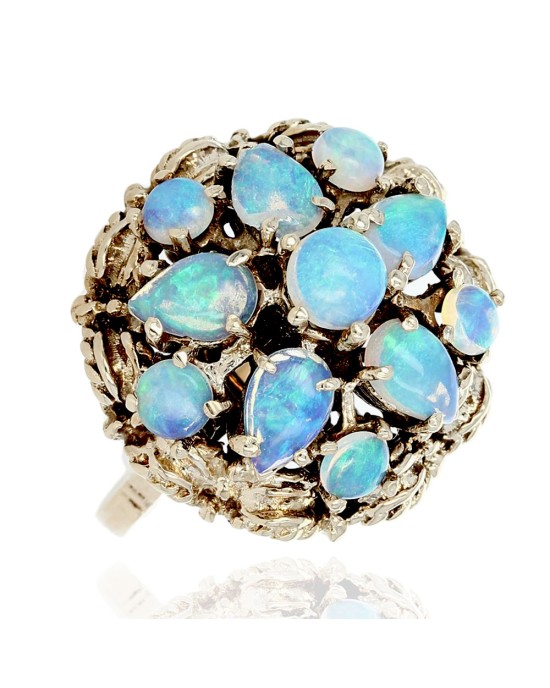 Ethiopian Opal Mixed Cut Cluster Dome Ring