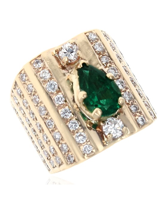 Pear Emerald and Diamond Fashion Ring
