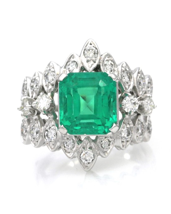 Emerald and Diamond Chevron Fashion Ring