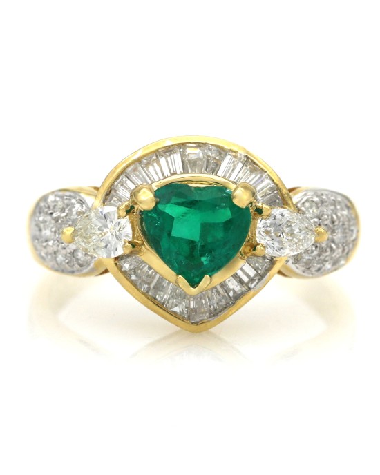 Heart Shaped Emerald and Mixed Cut Diamond Ring