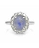 Blue Gray Star Sapphire and Diamond Halo Ring