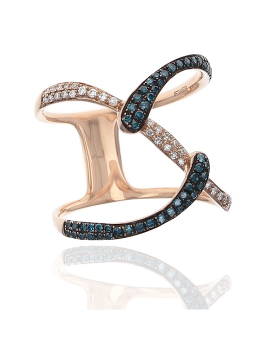 Irradiated Blue and White Diamond Pave Open Bypass Ring