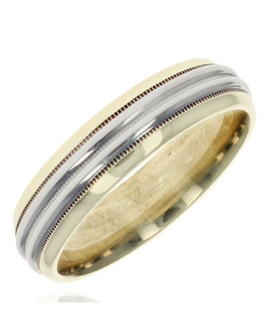 Gentlemans Grooved Milgrain Band in Platinum and Gold