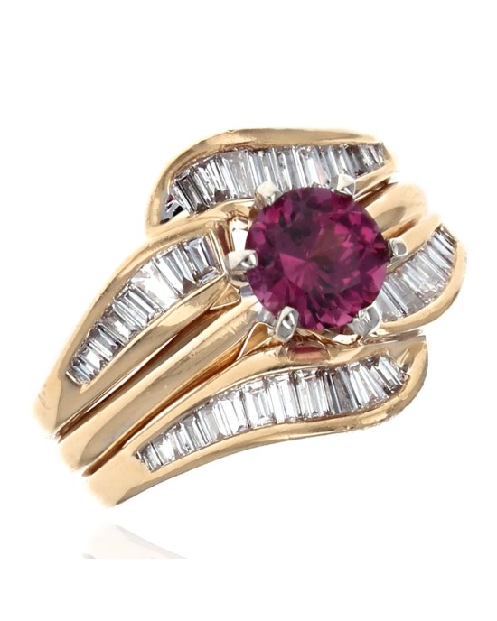 Garnet and Diamond Bypass Ring in Gold