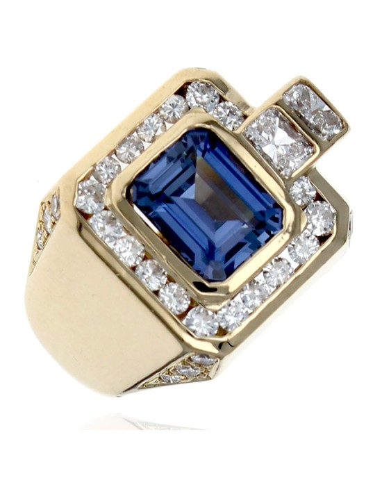 Gentlemans Blue Sapphire and Diamond Ring