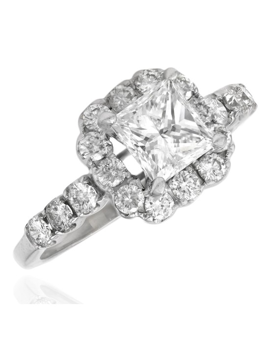Princess Cut Diamond Solitaire Halo Ring