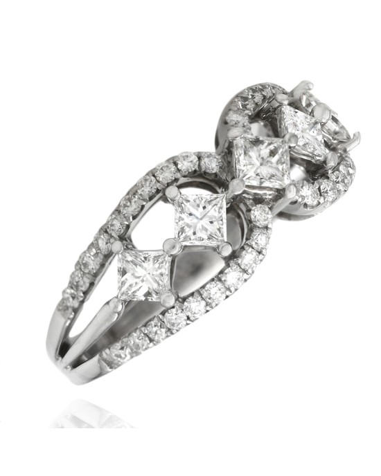 Princess and Round Diamond Open Tapered Ring