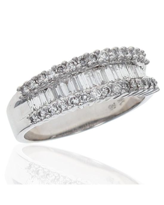 3 Row Round and Baguette Diamond Tapered Band